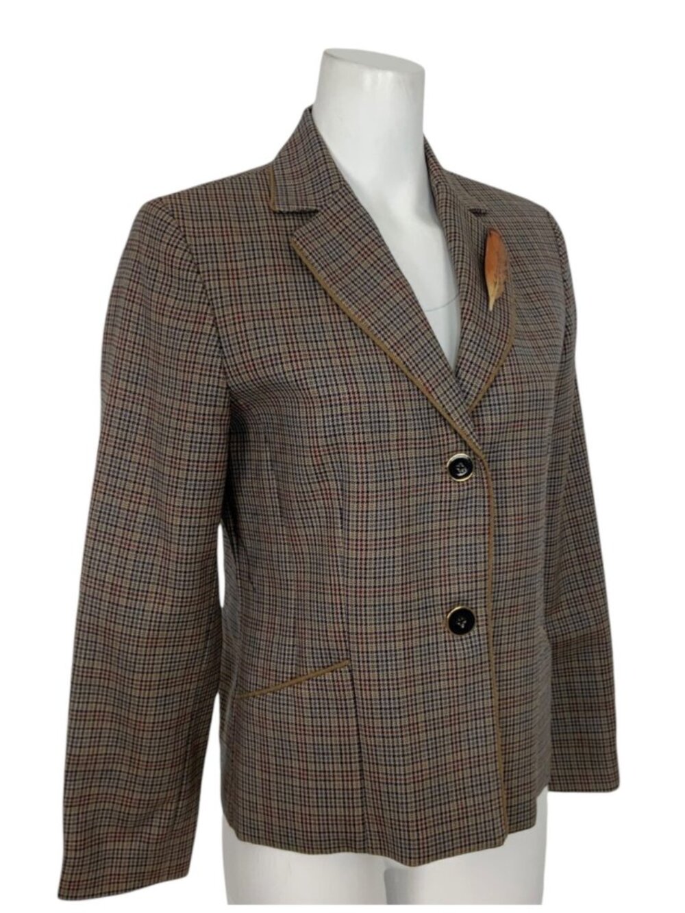 Pendleton Wool Plaid Blazer Jacket 6 Feather Pin Heritage - Picture 6 of 15